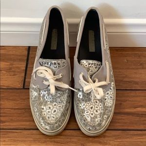 Sperry silver boat shoes